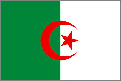 The national flag of Algeria — vertical green and white bands with a red crescent and five-pointed star at the center