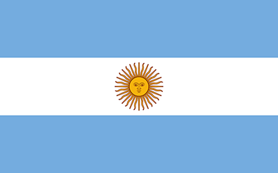 The national flag of Argentina — horizontal light blue, white, and light blue bands with the golden Sun of May at the center