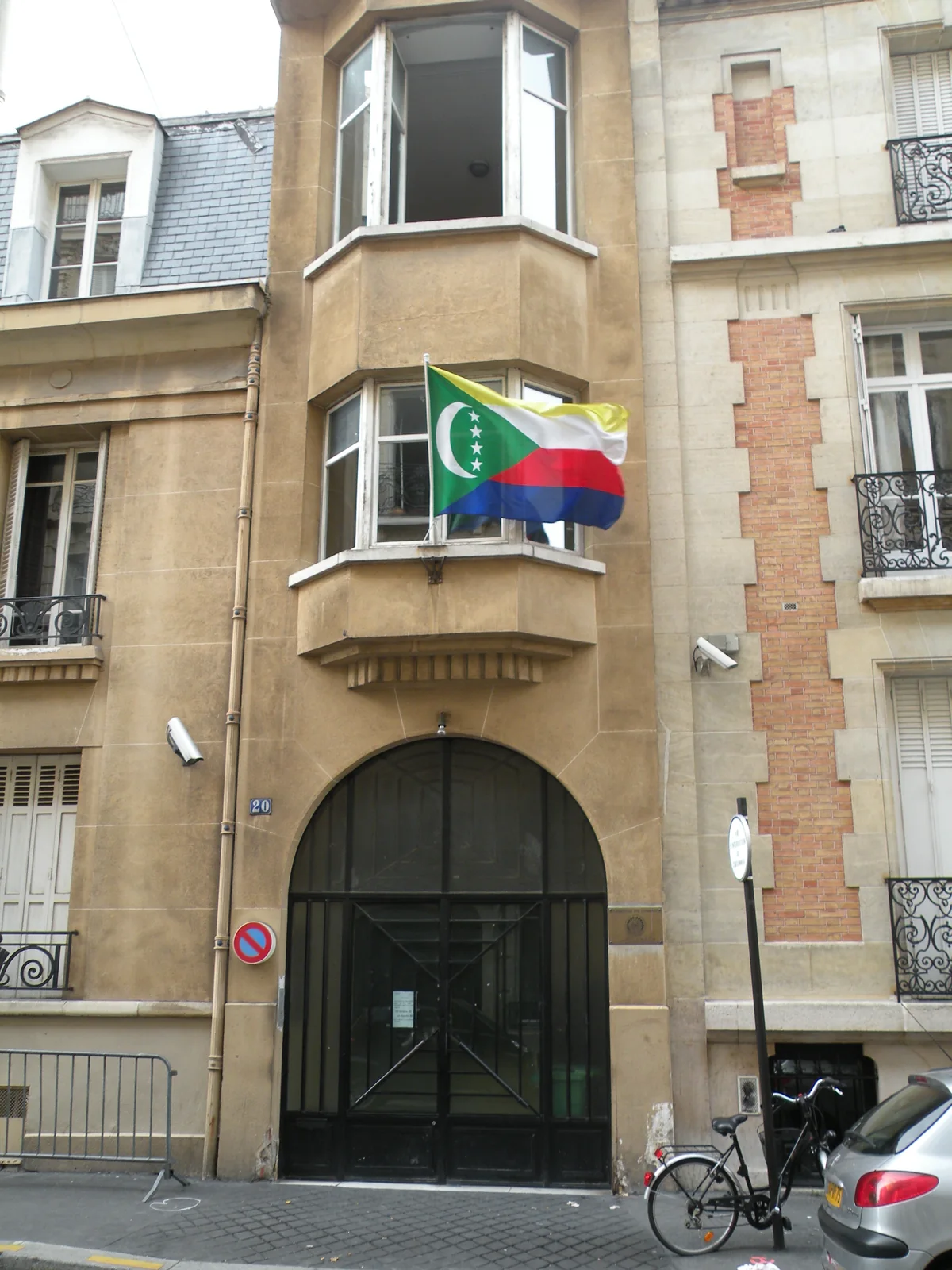 The Comorian flag outside the embassy at 20 rue Marbeau, Paris, photographed on June 26, 2009.