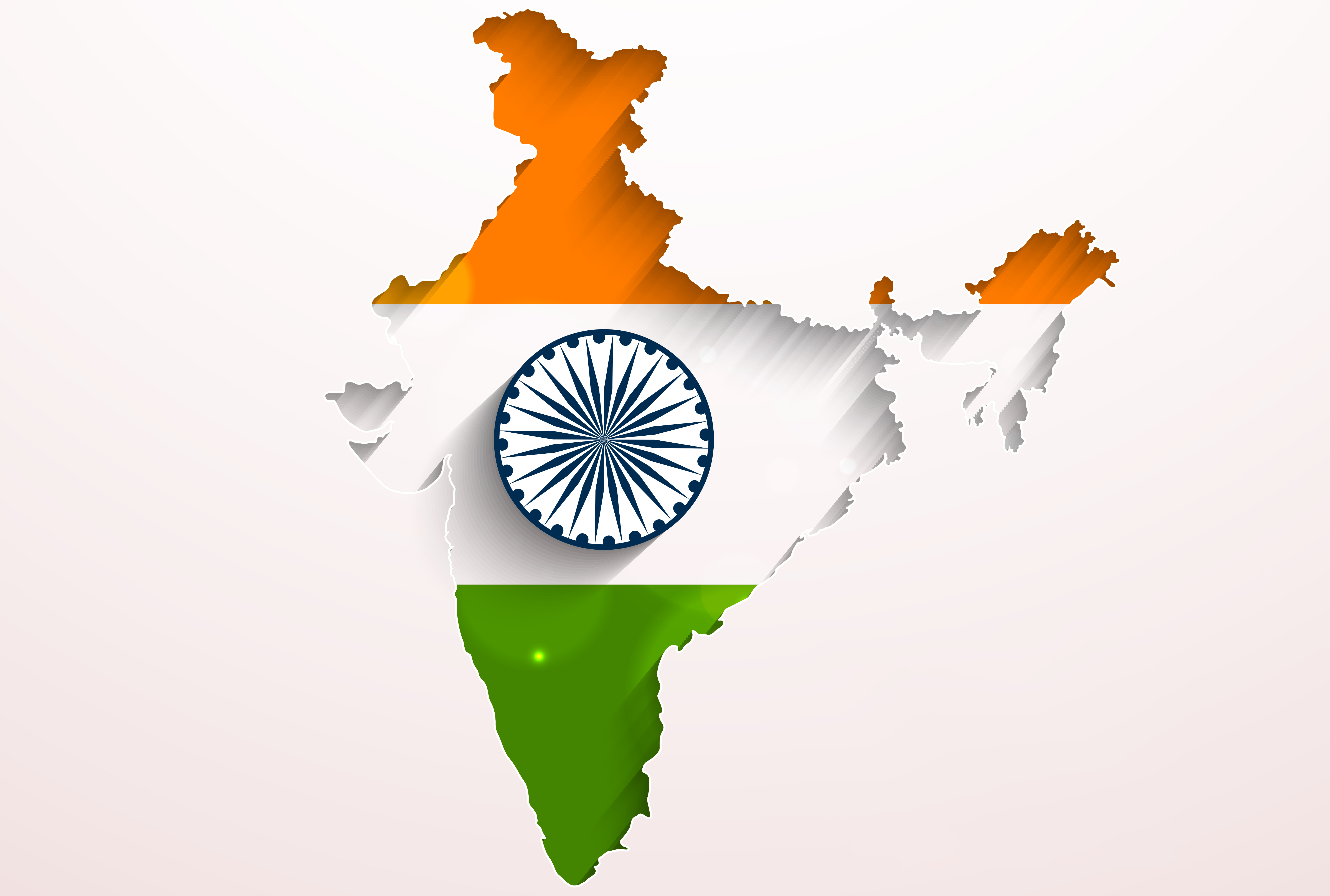The map of India filled with the national flag — saffron across the north, the white band and Ashoka Chakra at the centre, green across the peninsula