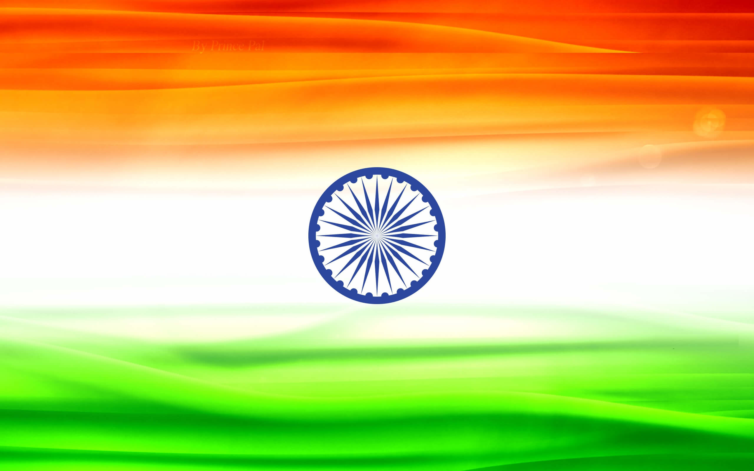The Indian flag painted edge to edge in brushed texture — saffron, white and green bands with the navy Ashoka Chakra at the centre