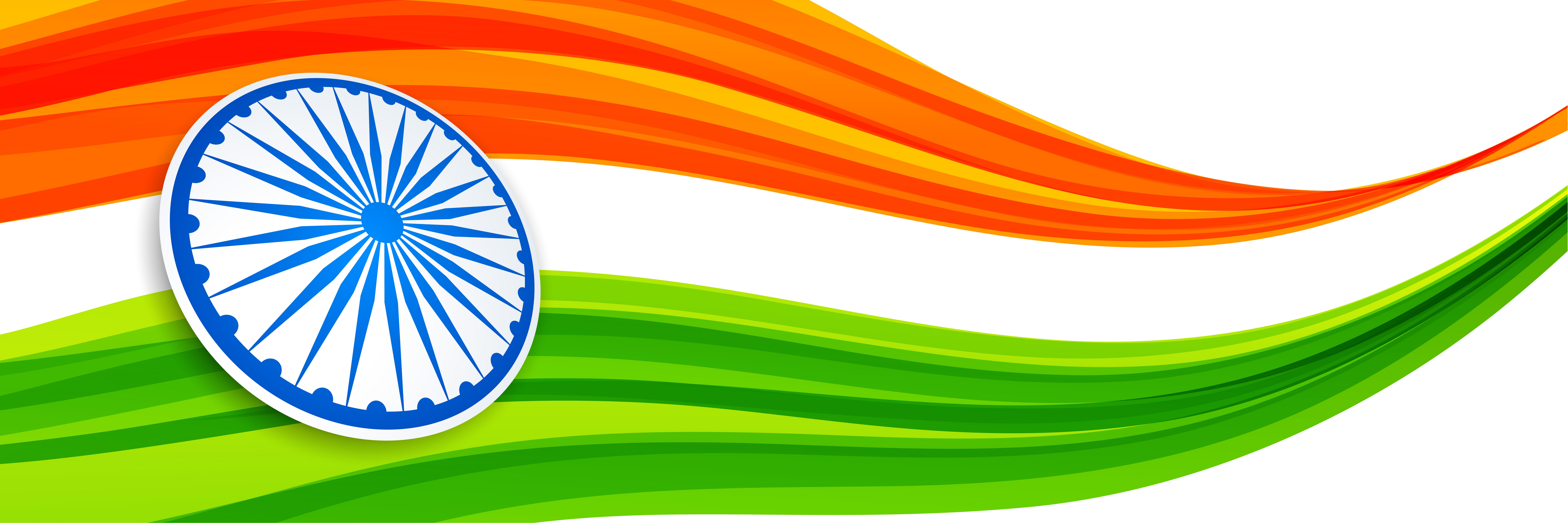 Layered painted stripes of orange and green with a large white-rimmed blue Ashoka Chakra sticker
