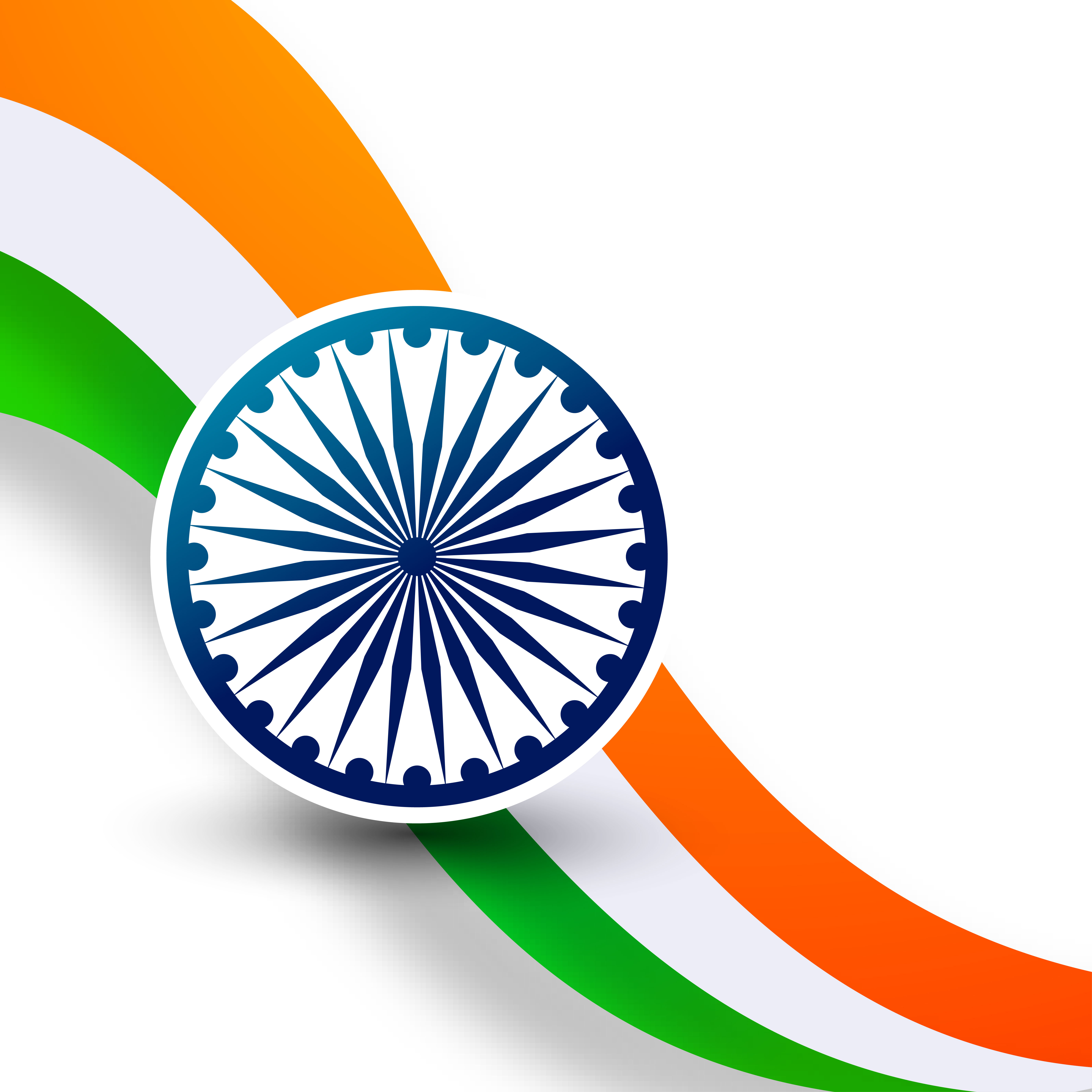 A diagonal tricolour sash ribbon carrying a large navy Ashoka Chakra medallion on a white card with green border