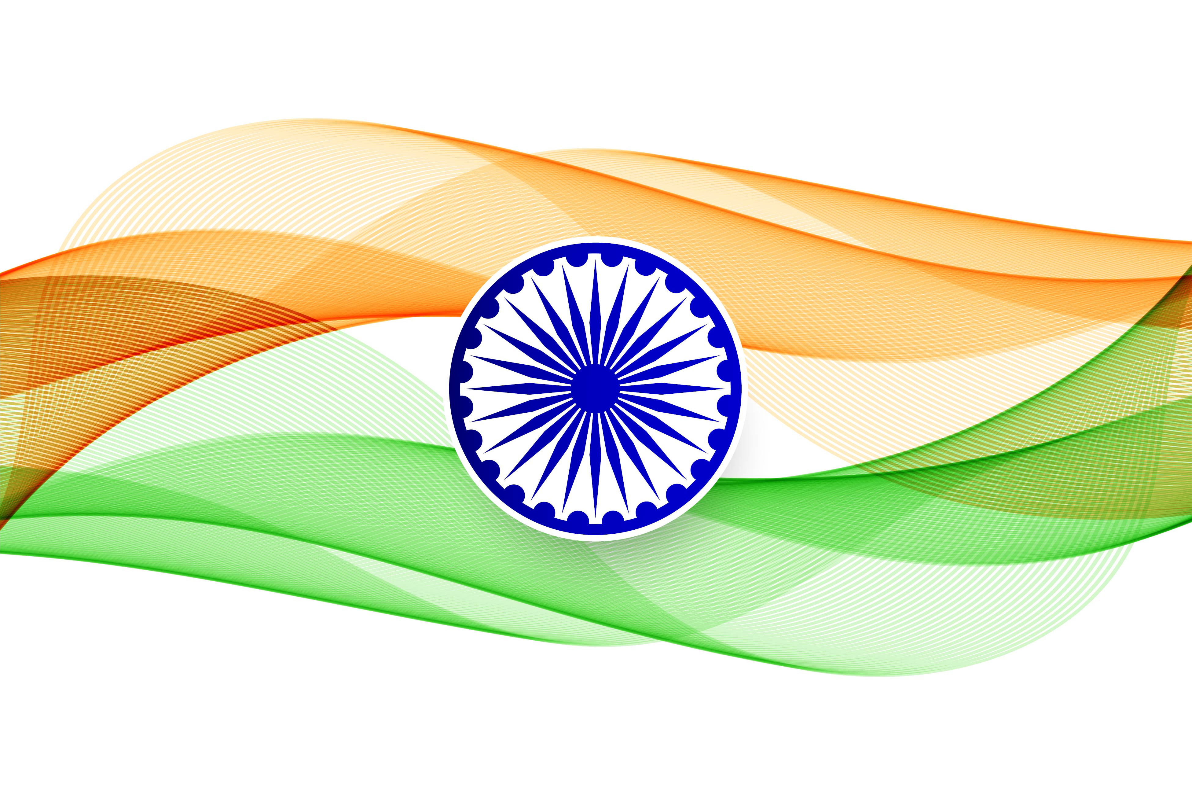 Ultra-fine spirograph-like mesh waves in orange and green with a white-plated navy Ashoka Chakra at the centre