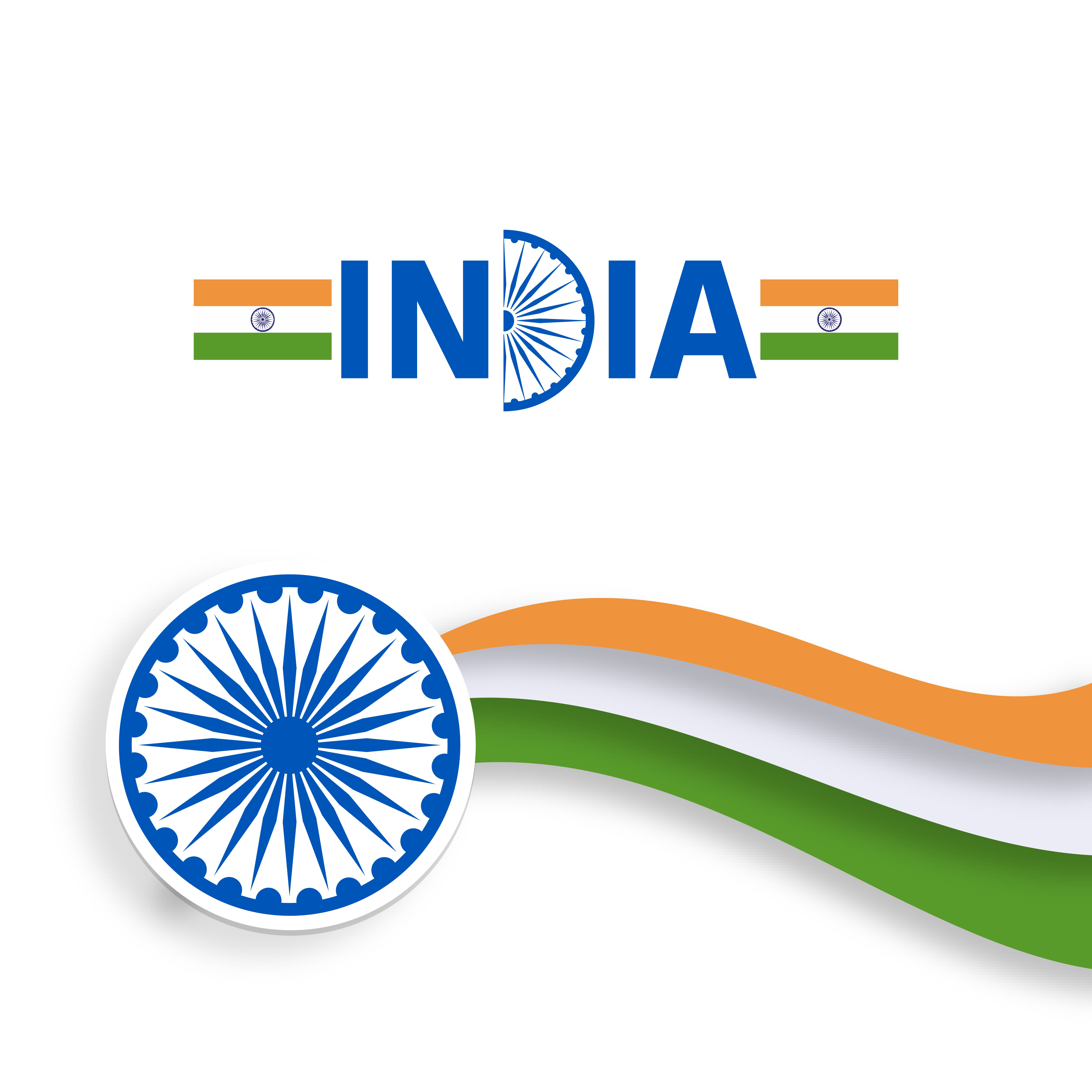 A bright blue Ashoka Chakra badge on a white disc beside a soft pastel tricolour wave