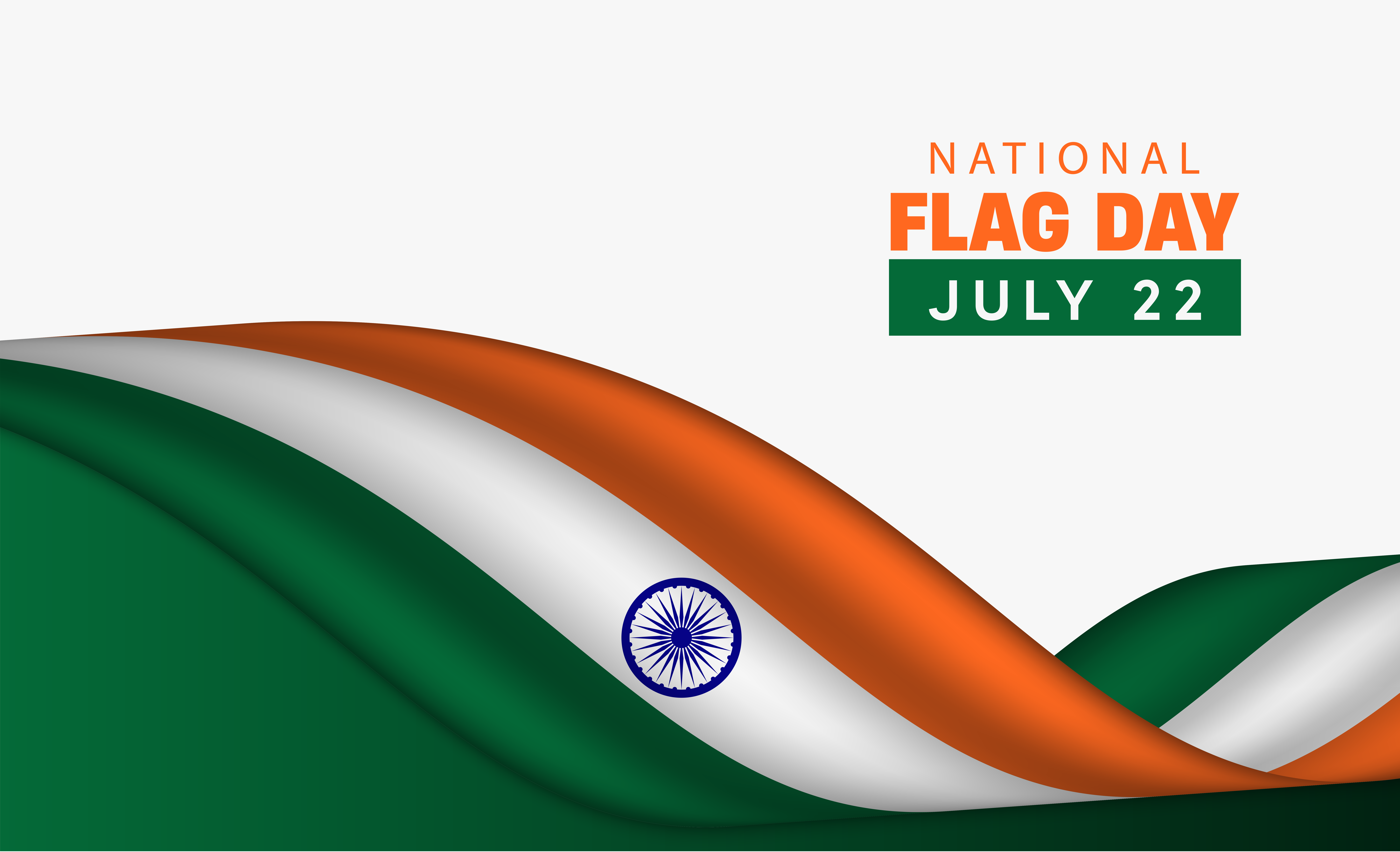 National Flag Day July 22 artwork — a sweeping tricolour wave with the Ashoka Chakra beneath the printed date